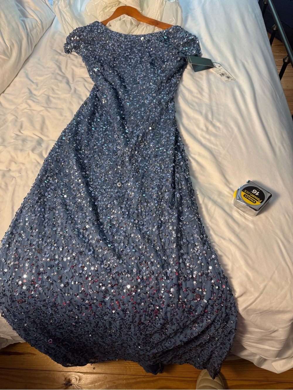 Adrianna Papell Slate Blue Sequin Evening Gown